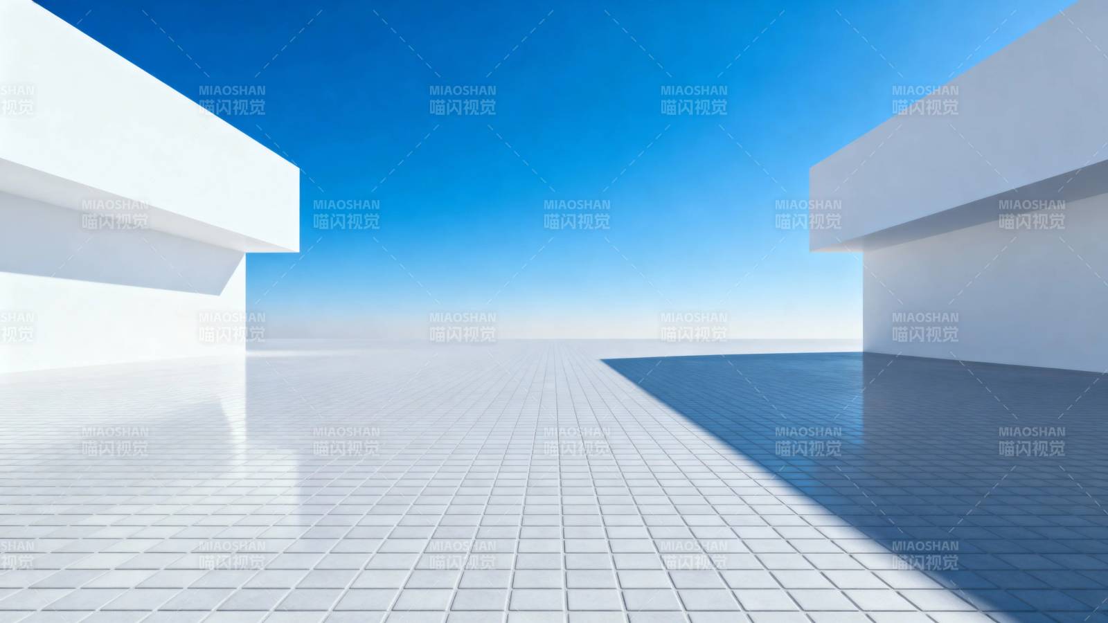 极简白建筑 蓝天倒影图片