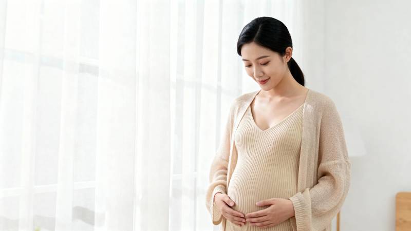 孕妈妈轻抚 belly 温柔待产图片