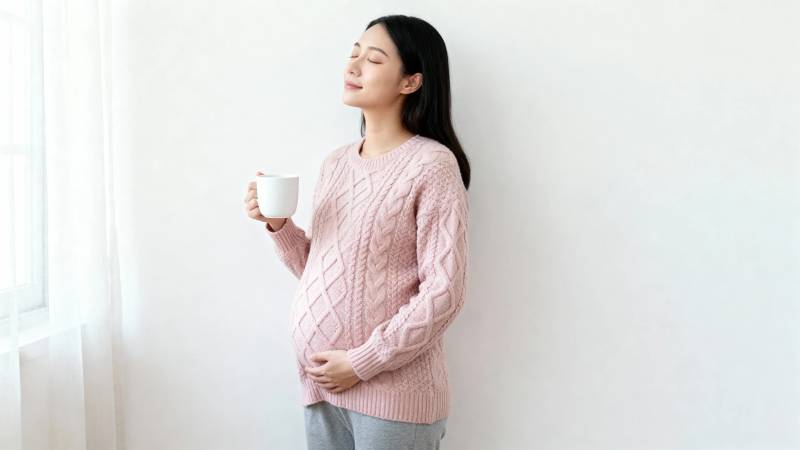 孕妈妈窗边静享暖茶时光图片