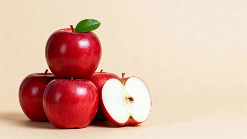 红苹果堆叠 一颗切开露果肉图片