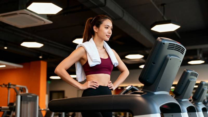 健身房女子跑步机锻炼图片