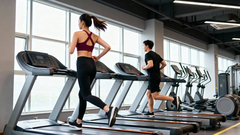 健身房跑步机上锻炼男女图片