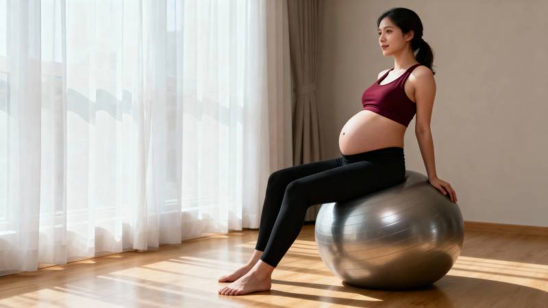孕妇瑜伽球上静坐养胎图片