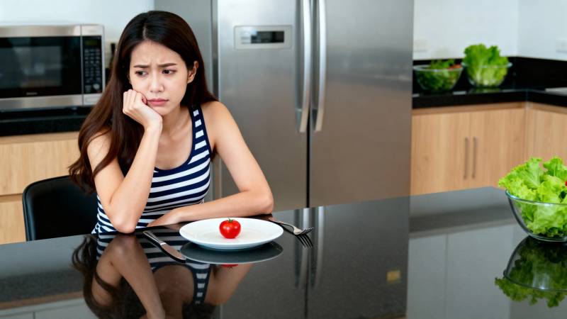 节食女孩的孤独晚餐图片