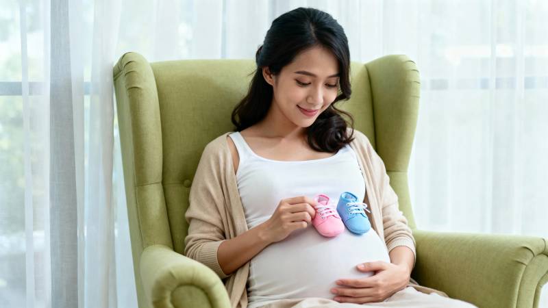 孕妈轻抚孕肚 手握婴儿鞋图片