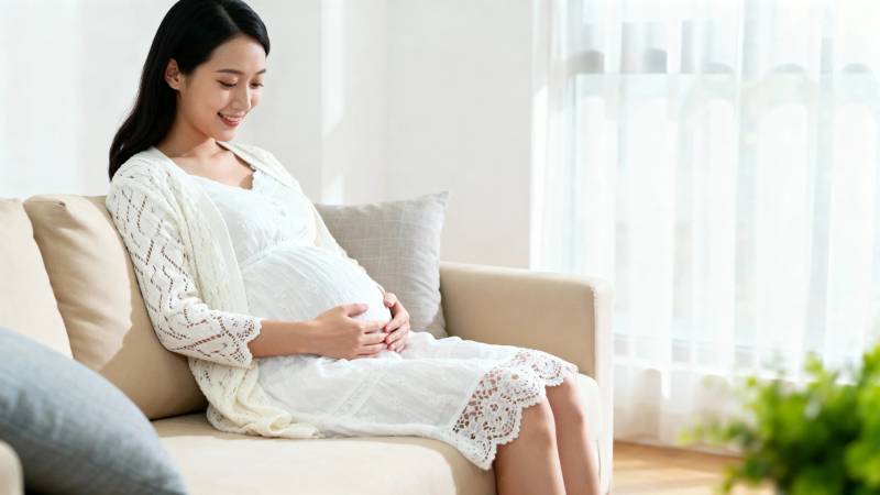 孕妇轻抚孕肚 温馨居家时光图片