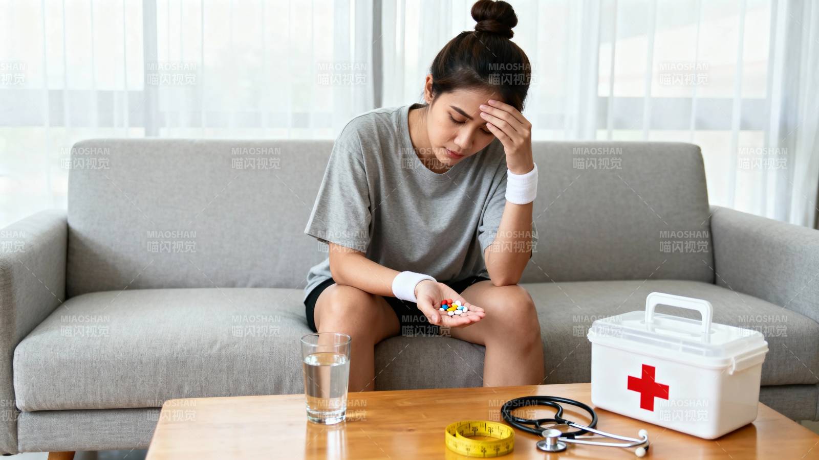 生病在家服药休息图片