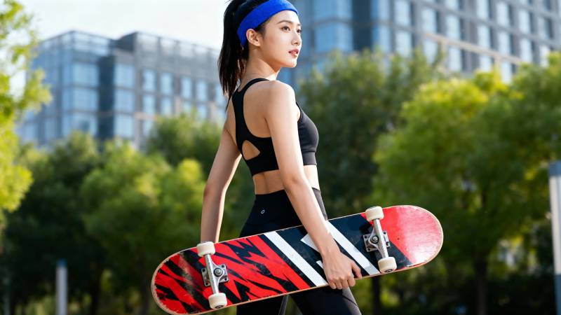 滑板少女城市街头风图片