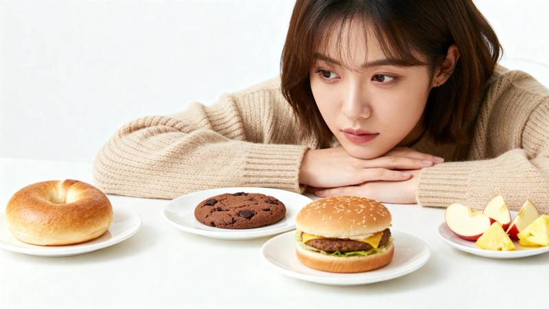 美食当前 她犹豫不决图片