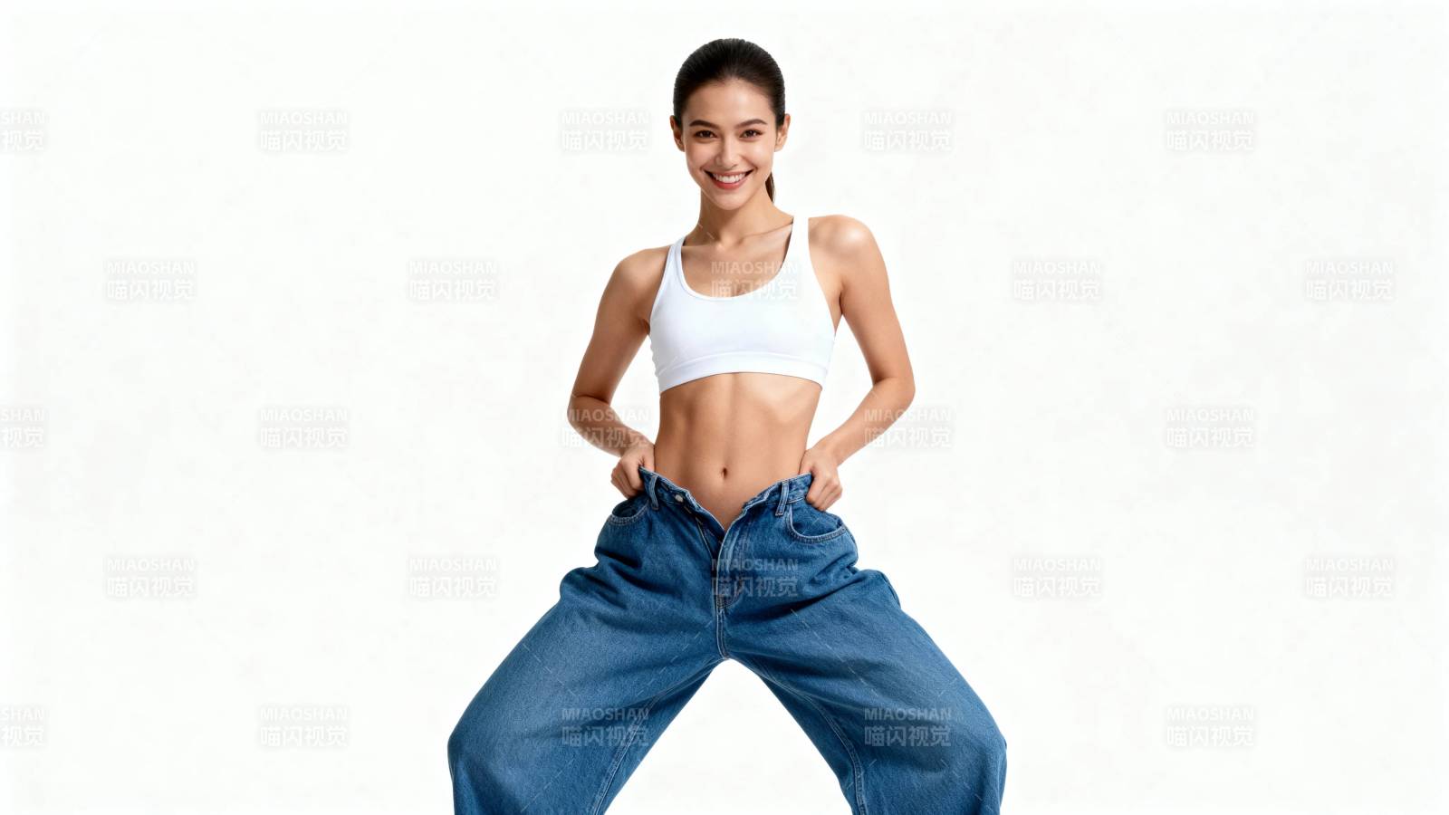 瘦身成功 牛仔裤松垮显腰细图片