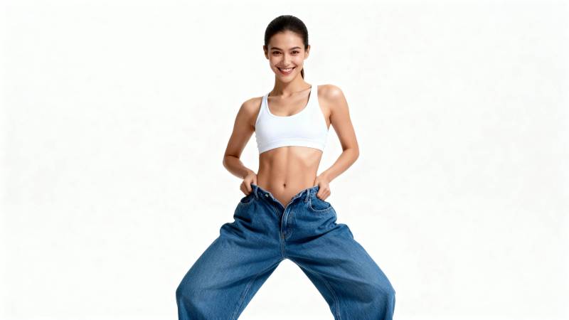 瘦身成功 牛仔裤松垮显腰细图片