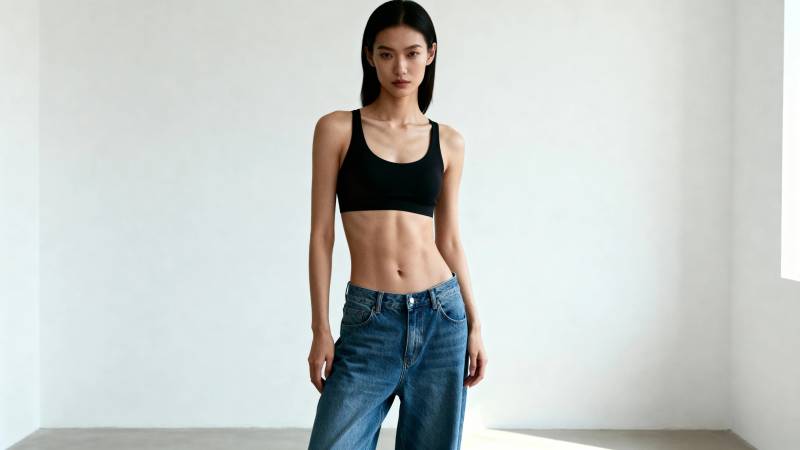 黑背心牛仔裤 简约时尚风图片