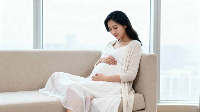 孕妇静坐抚腹 温柔待产图片