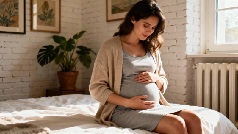 孕妻轻抚腹 静享晨光暖图片