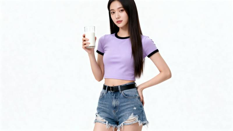 紫衣少女持杯 清新夏日风图片