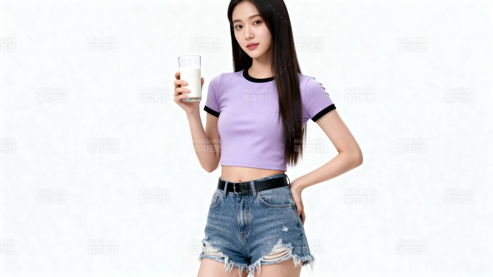 紫衣少女持杯 清新夏日风图片