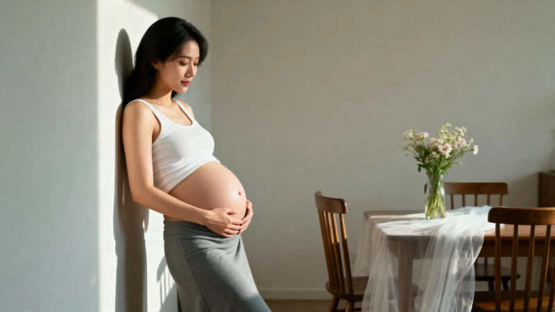 孕妻静立 轻抚腹中生命图片