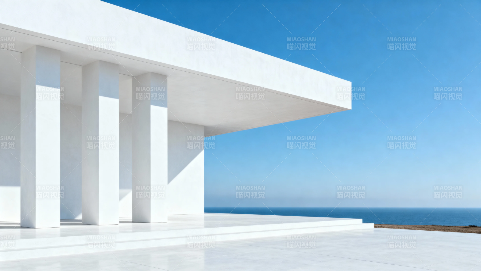 白色建筑临海 极简现代风图片
