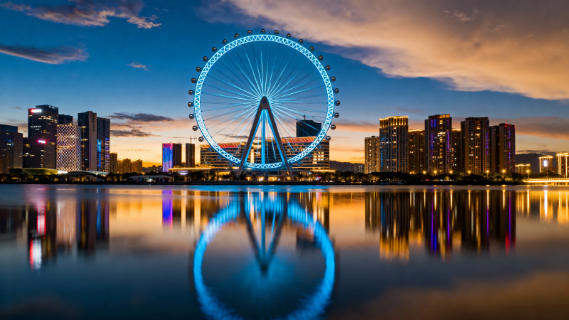 摩天轮夜景倒影如梦图片