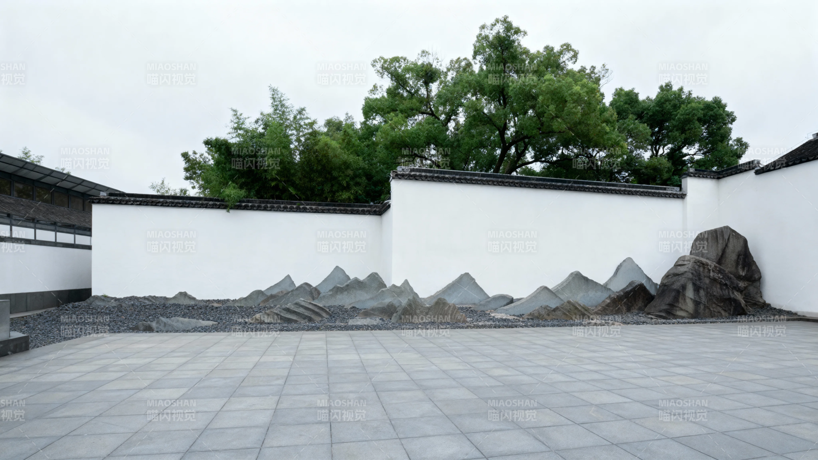 白墙灰瓦 山石庭院景图片