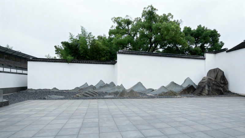 白墙灰瓦 山石庭院景图片