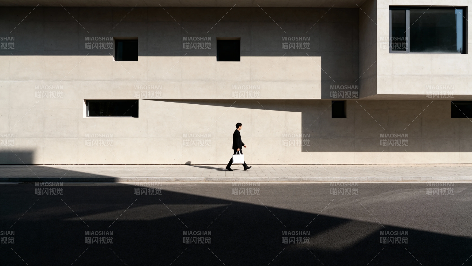 光影行人 极简建筑剪影图片