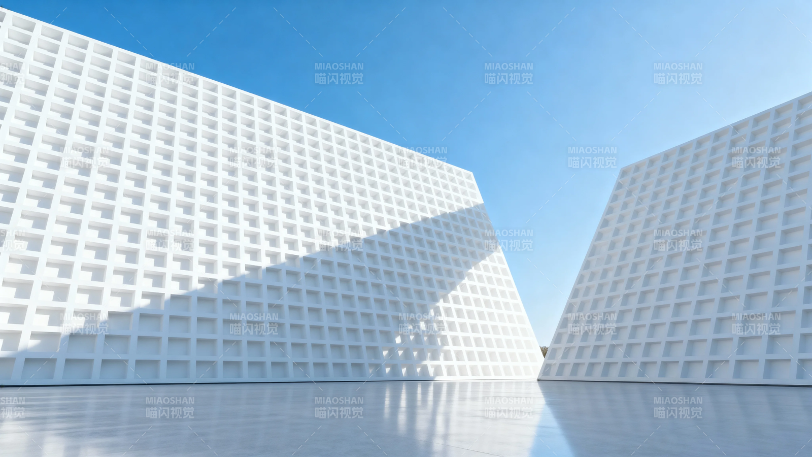 白色几何建筑 光影交错图片