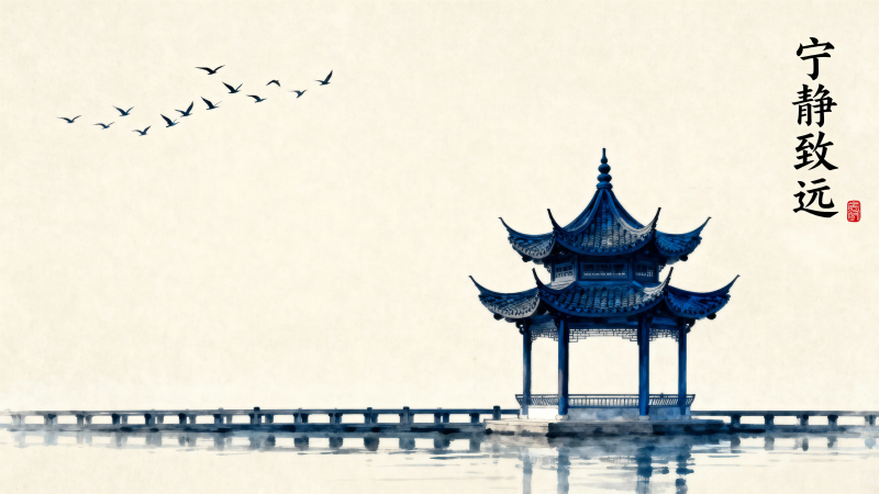亭台水影 雁阵致远图片