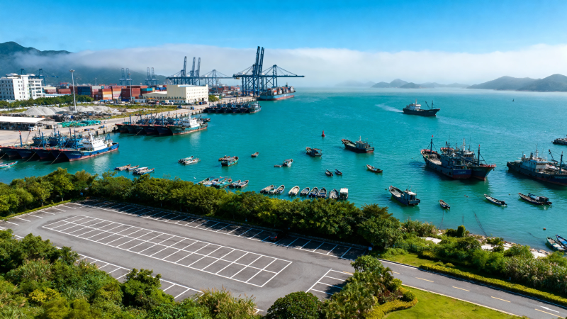 海港繁忙 渔船穿梭碧蓝间图片