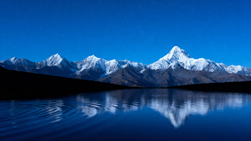 雪山倒影 静谧湖夜图片