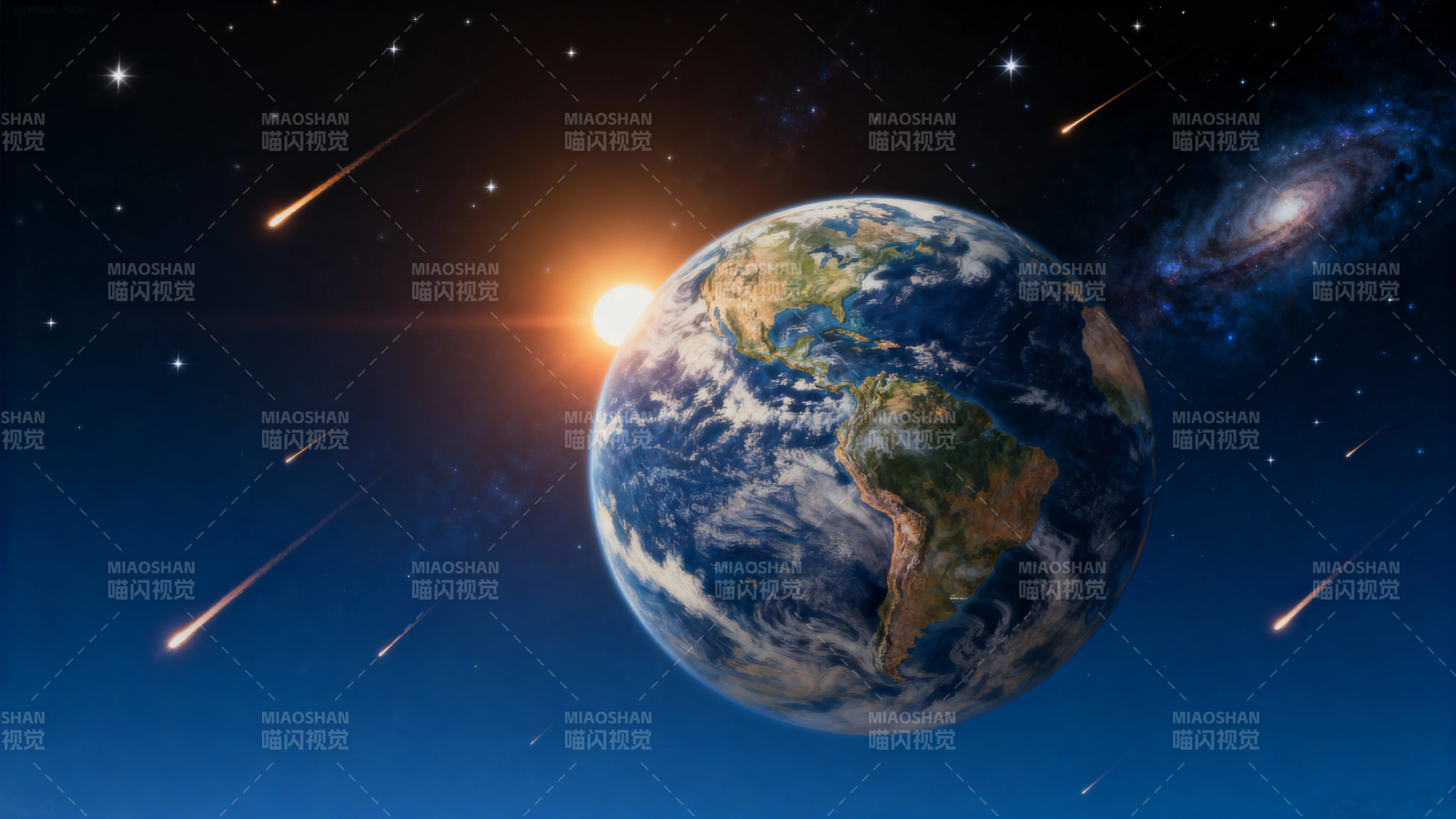 地球与流星雨共舞宇宙图片