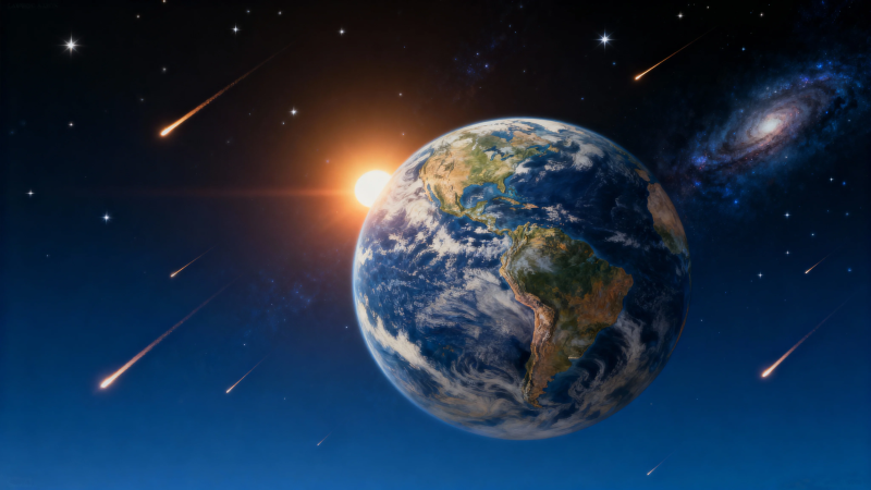 地球与流星雨共舞宇宙图片