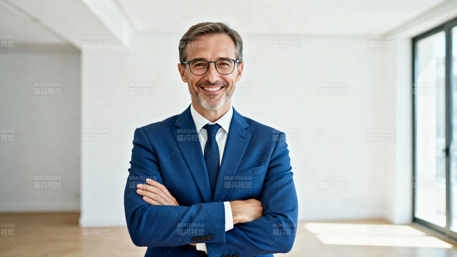 西装男士自信微笑站立图片
