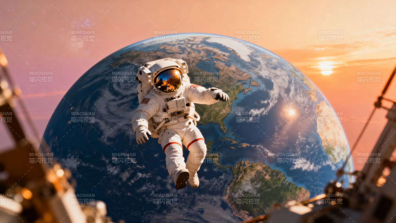 宇航员太空漫步地球背景图片
