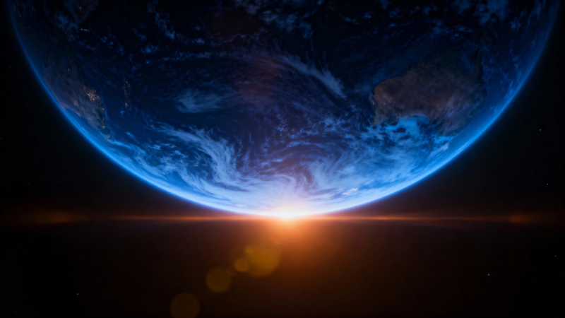 地球日出 宇宙中的蓝色黎明图片