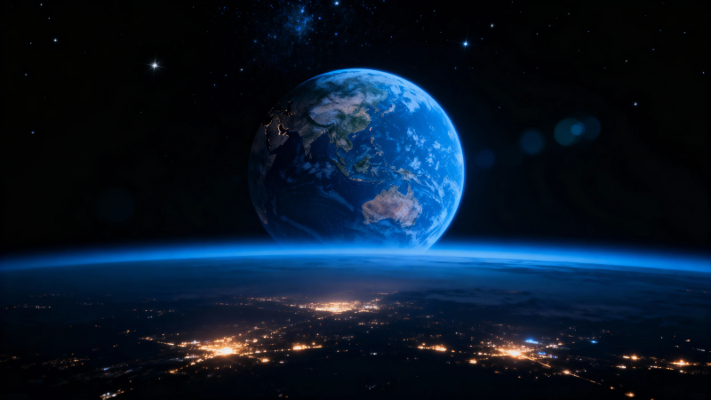 地球夜景 星空下的蓝色星球图片