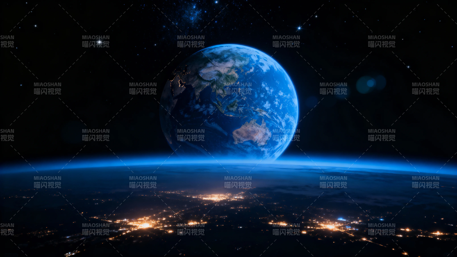 地球夜景 星空下的蓝色星球图片
