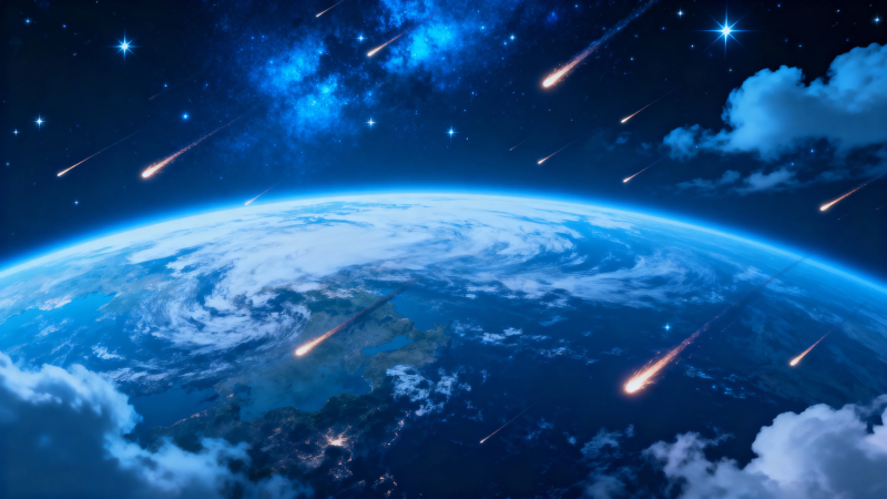 流星雨夜 地球静谧守望图片