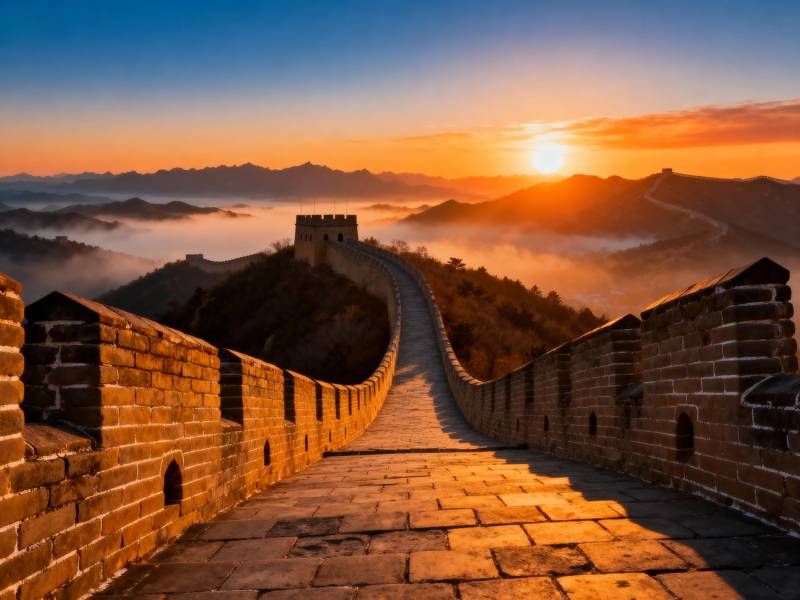 长城日出 云海映金辉图片
