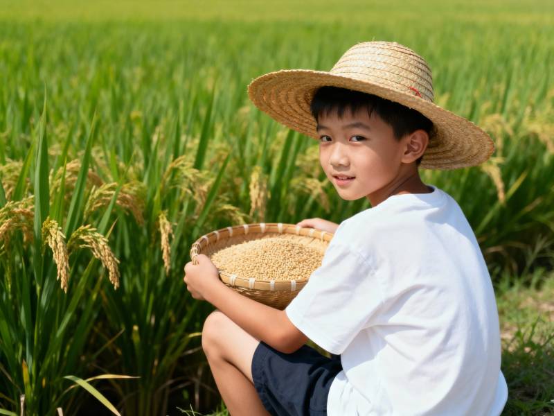 稻香童年 捧粮微笑图片