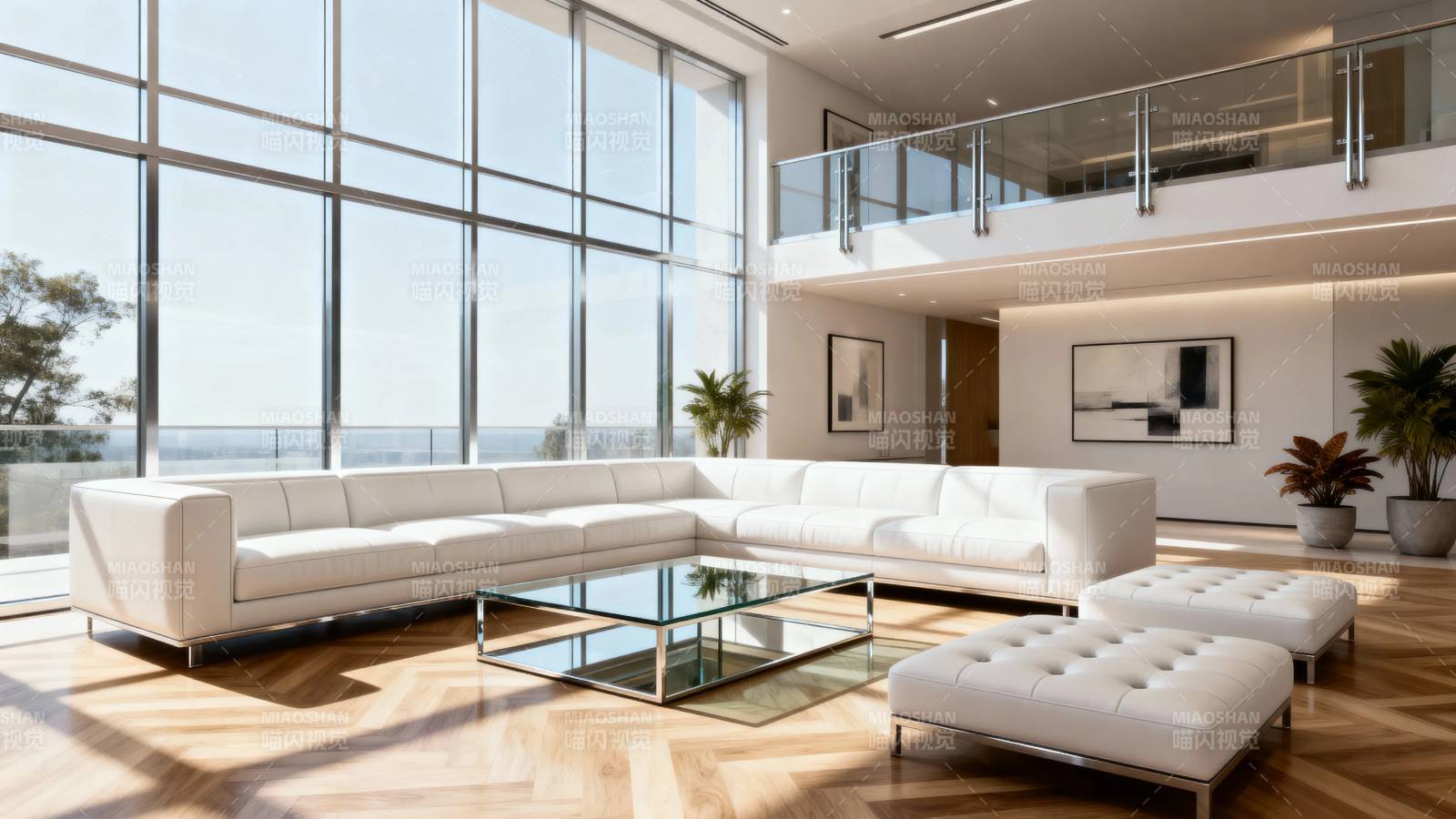 现代 loft 客厅全景图片