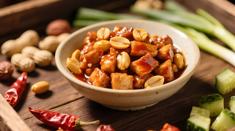 宫保鸡丁配花生辣椒图片