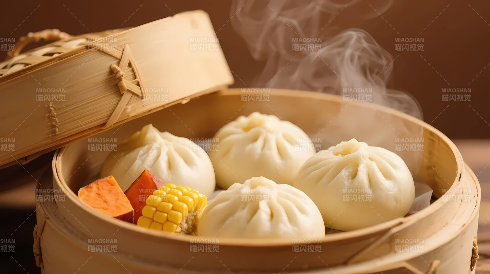 热气腾腾的竹笼小笼包图片