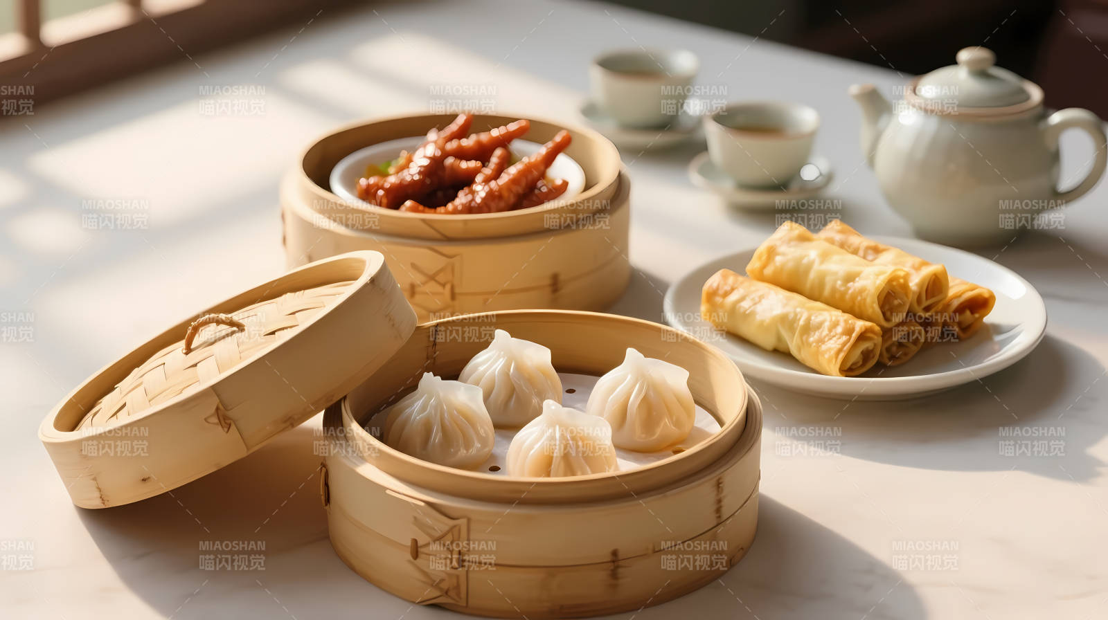 晨光中的中式点心盛宴图片