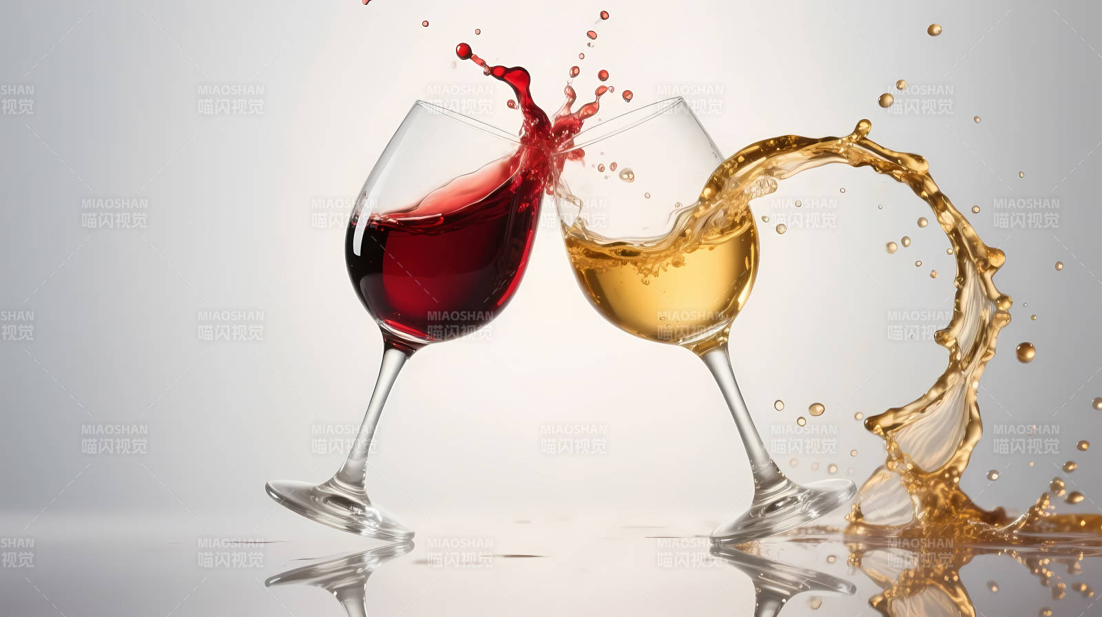 红酒白酒碰杯飞溅瞬间图片