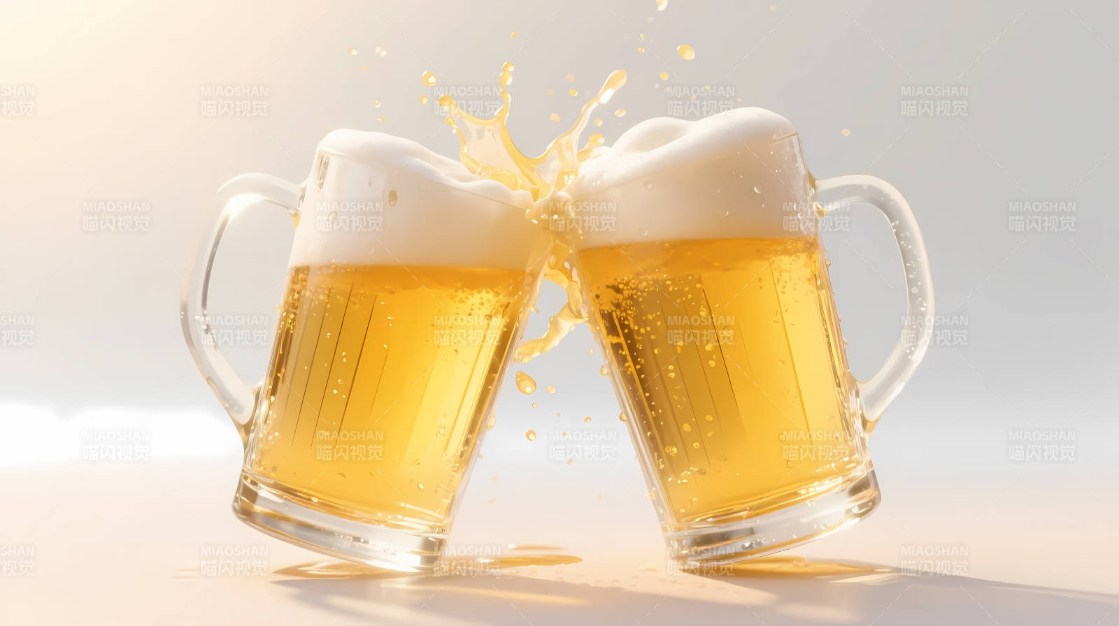 啤酒碰杯 泡沫飞溅图片
