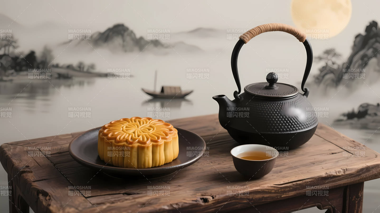 月夜茶点 山水相伴图片