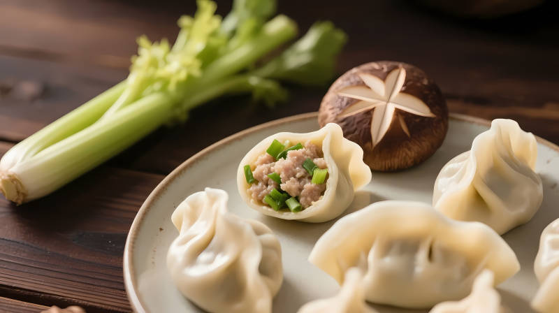 鲜饺配芹菇 家常美味足图片