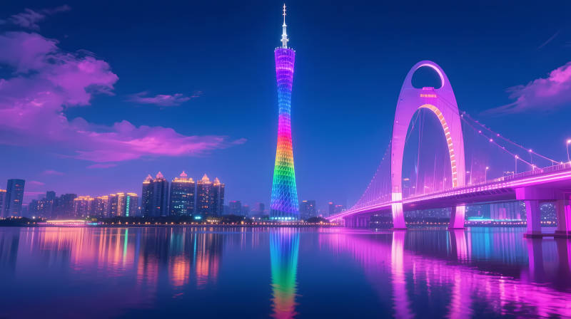 广州塔夜景霓虹璀璨图片