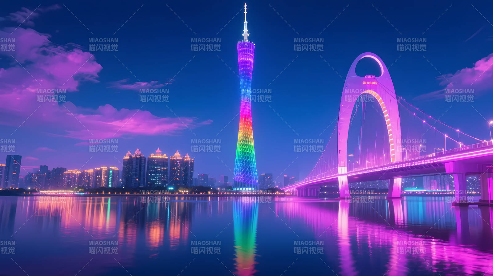 广州塔夜景霓虹璀璨图片